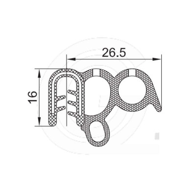 Klemprofiel | PVC klemprofiel met mosrubber dubbele kraal aan de zijkant | zwart | 16 x 26,5 mm | per meter